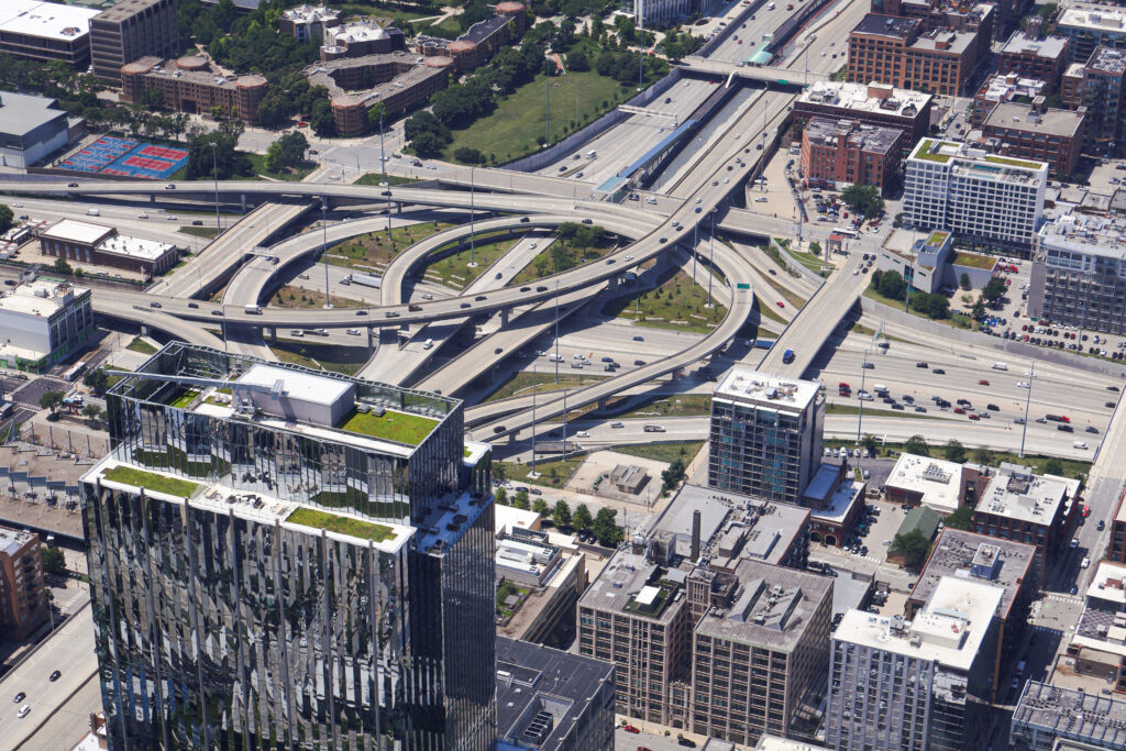 view from Willis Tower looking at a highway system